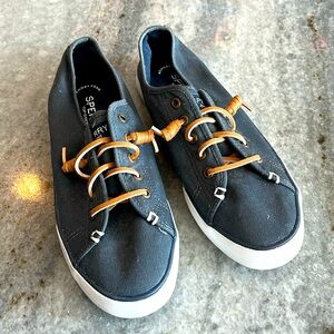 Sperry Top Siders navy blue canvas  slip ons  71/2